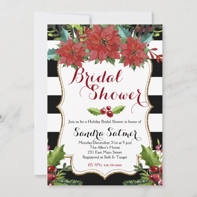 Watercolor Floral Christmas Bridal Shower Invitation (Front)