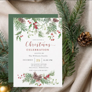 Watercolor Floral Christmas Celebration Invitation