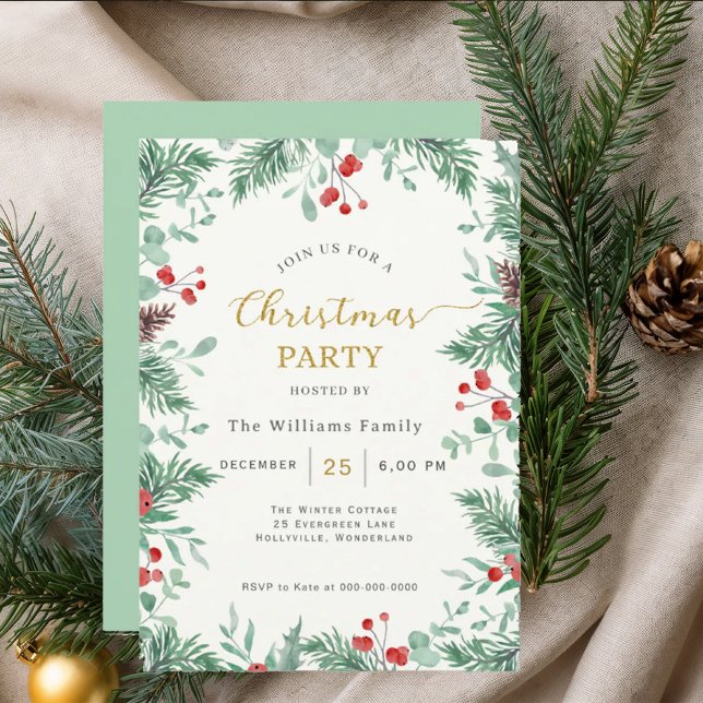 Watercolor Floral Christmas Party Invitation (Creator Uploaded)