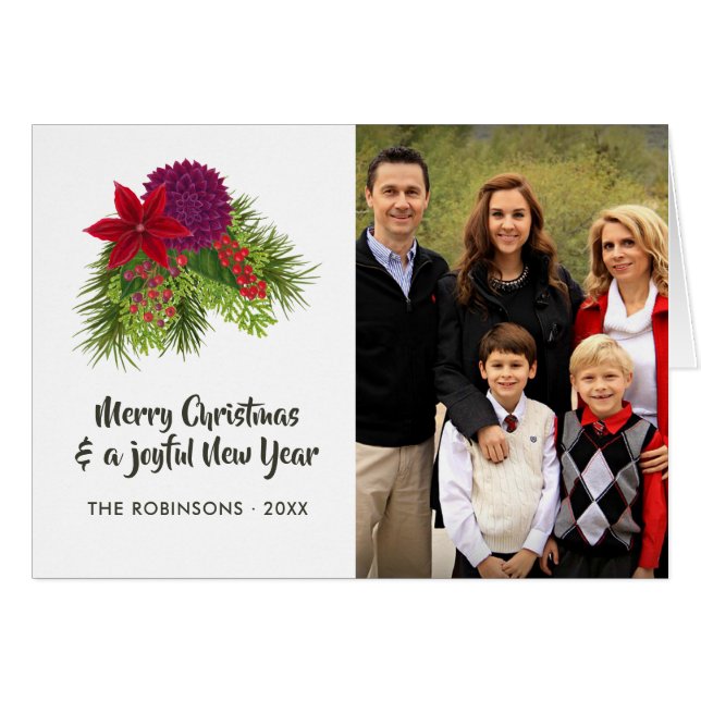 Watercolor Floral Christmas Photo (Front Horizontal)