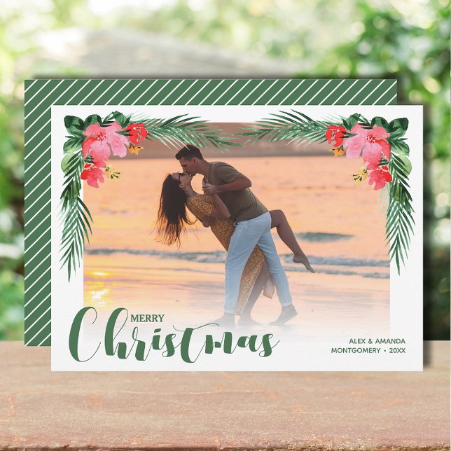 Watercolor Floral Christmas Photo Holiday Card (Watercolor Floral Christmas Photo Holiday Cards INSTANT DOWNLOAD and/or PRINTED)
