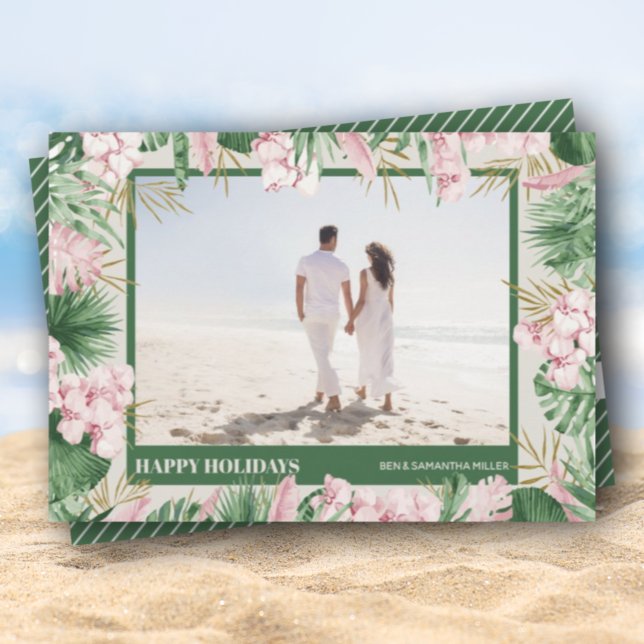 Watercolor Floral Christmas Photo Holiday Card (Creator Uploaded)