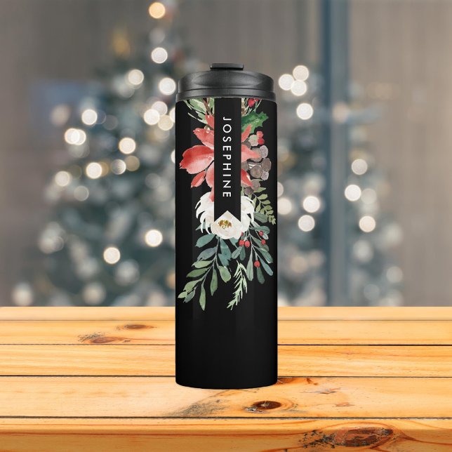 Watercolor Floral Christmas Poinsettia Thermal Tumbler (Creator Uploaded)