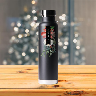 Watercolor Floral Christmas Poinsettia Water Bottle
