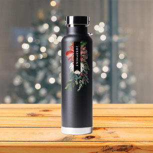 Watercolor Floral Christmas Poinsettia Water Bottle