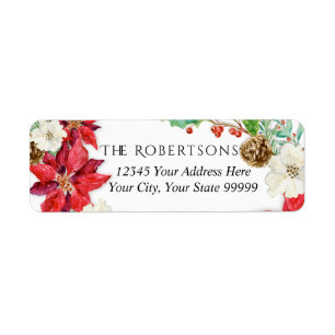 Watercolor Floral Christmas   Return Address Label