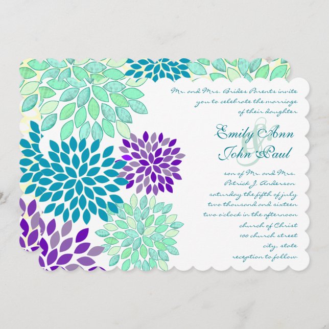 Watercolor Floral Chrysanthemum Wedding Invites (Front/Back)