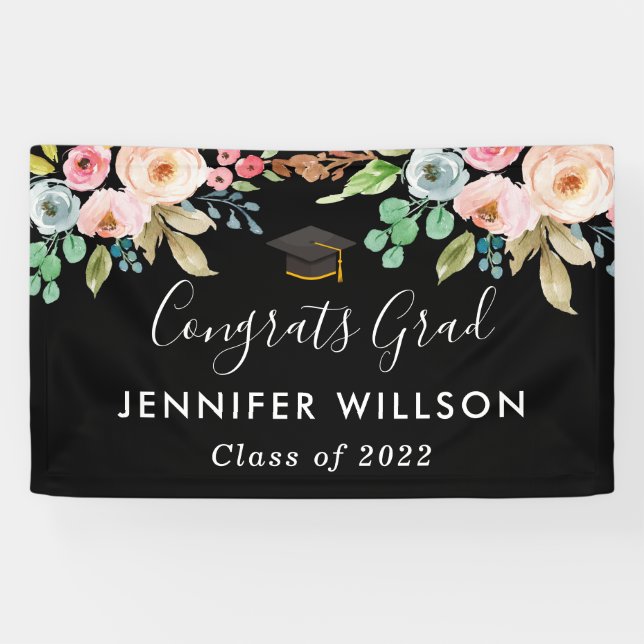 Watercolor Floral Class of 2022 Graduation Party Banner (Horizontal)