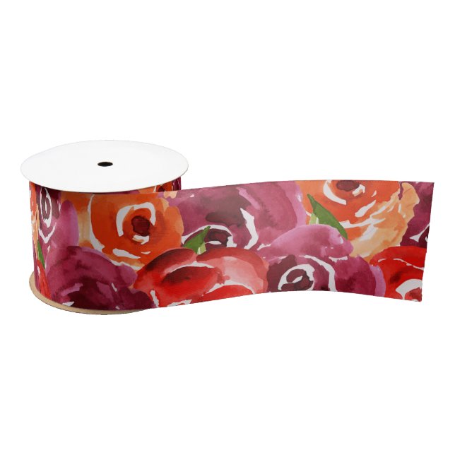 Watercolor Floral Collage Satin Ribbon (Spool)