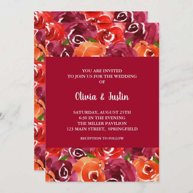 Watercolor Floral Collage Wedding Invitation (Front/Back)
