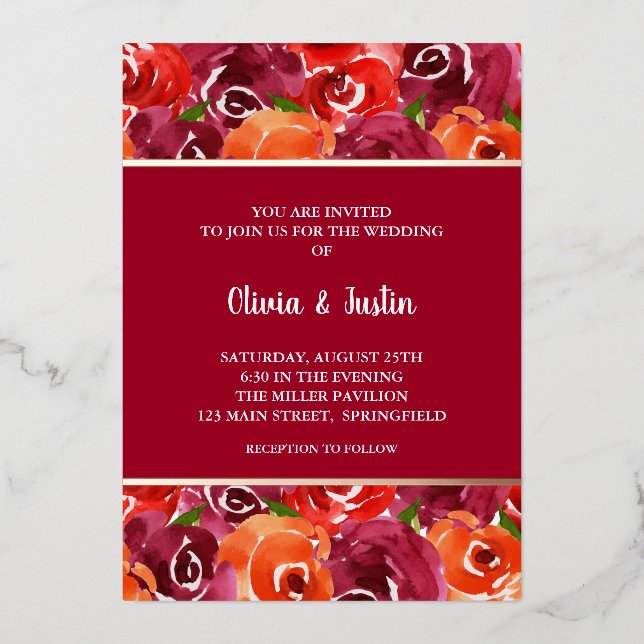 Watercolor Floral Collage Wedding Invitations (Front)