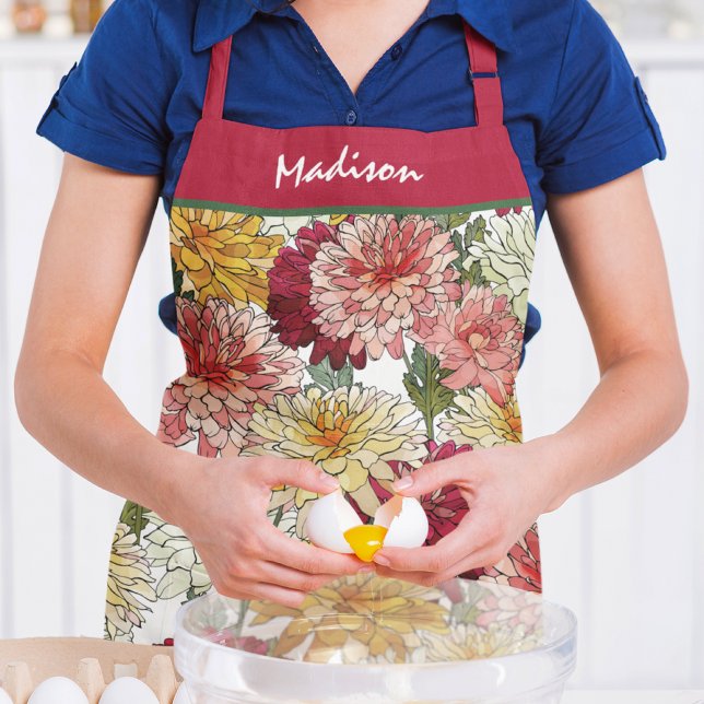 Watercolor Floral Colourful Modern Botanical Name Apron (Creator Uploaded)