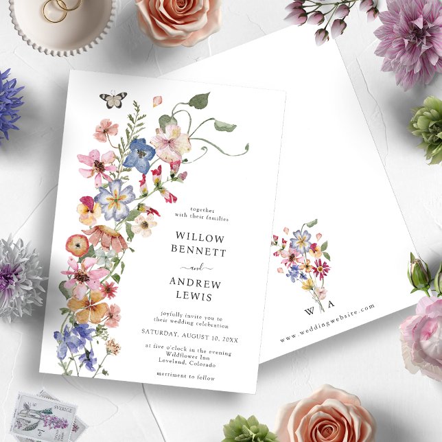 Watercolor Floral Colourful Wedding Invitation (Colorful Wildflower Wedding Invitation by Painted Paperie)