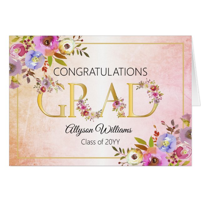 Watercolor Floral Congratulations Graduate (Front Horizontal)