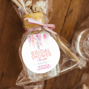 Watercolor floral coral bridal shower favors  classic round sticker