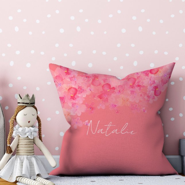 Watercolor floral coral name  cushion (Creator Uploaded)