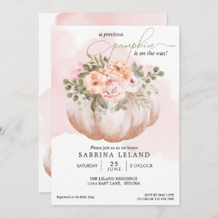 Watercolor Floral Coral Peach Pumpkin Baby Shower Invitation