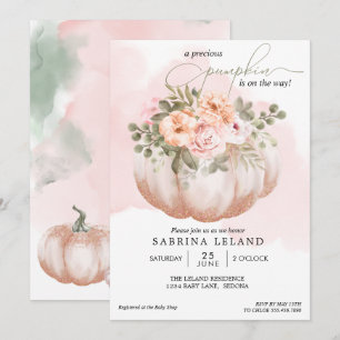 Watercolor Floral Coral Peach Pumpkin Baby Shower Invitation