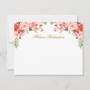 Watercolor Floral Coral Personalized Gold Card
