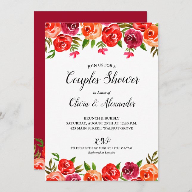 Watercolor Floral Couples Bridal Shower Invitation (Front/Back)