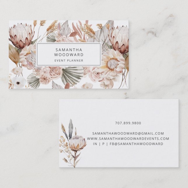 Watercolor Floral Cream Terracotta Event Planner Business Card (Front/Back)