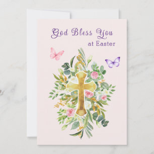 Watercolor Floral Cross Christian Easter Holiday Card