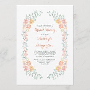 watercolor floral cute wreath bridal shower invitation