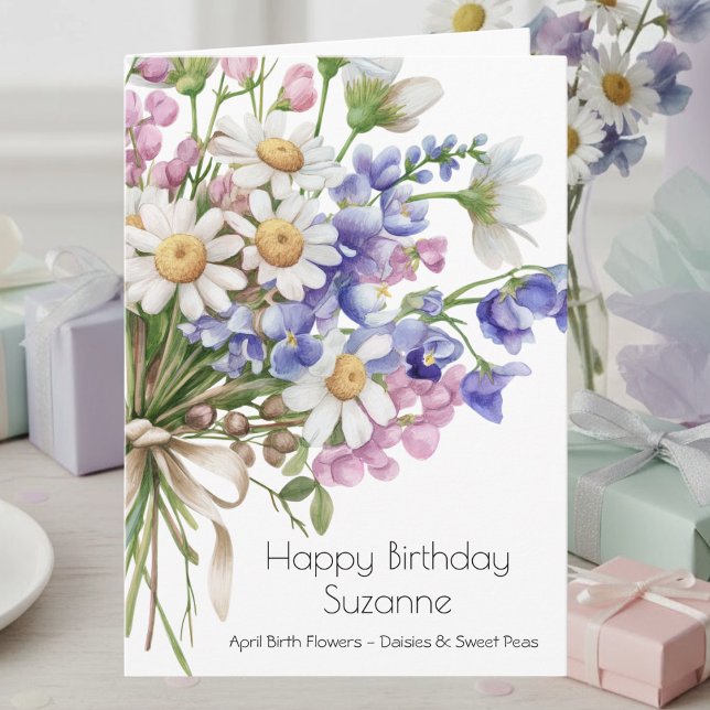 Watercolor Floral Daisies April Birthday Card (Creator Uploaded)