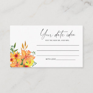 Watercolor floral Date night ideas \ Date jar  Enclosure Card