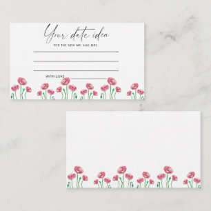 Watercolor floral Date night ideas \ Date jar  Enclosure Card