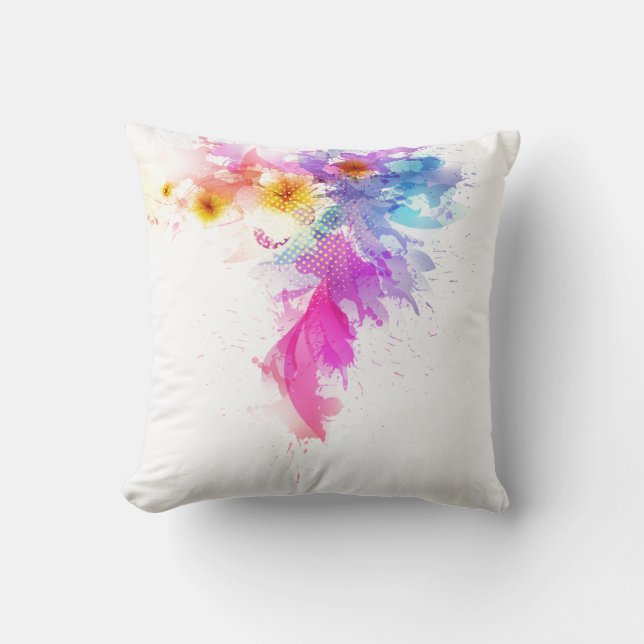 Watercolor Floral Decorative Throw Pillow (Front)