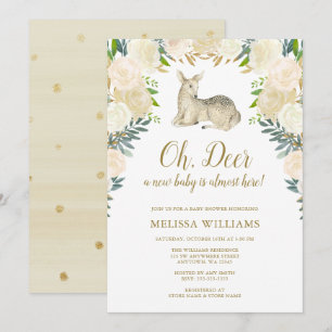 Watercolor Floral Deer Baby Shower Invitations