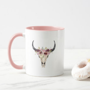 Watercolor Floral Deer Skull Mug