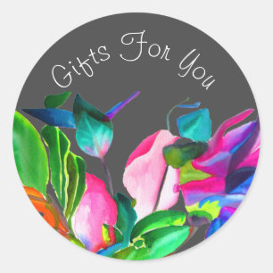 Watercolor floral design Gift business branding Classic Round Sticker