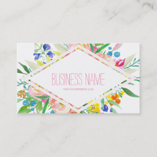Watercolor Floral Diamond Business Card