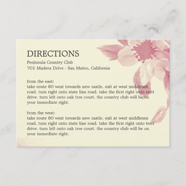 Watercolor Floral Directions Card (Front)