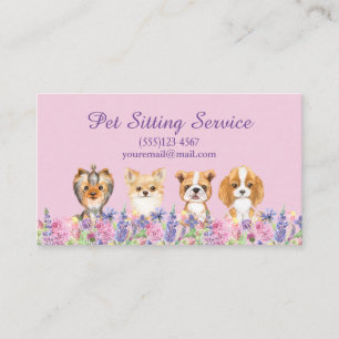 Watercolor Floral Dog Pet Sitting Grooming Service Business Card