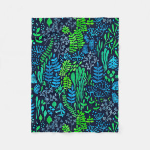Watercolor floral doodles dark background fleece blanket