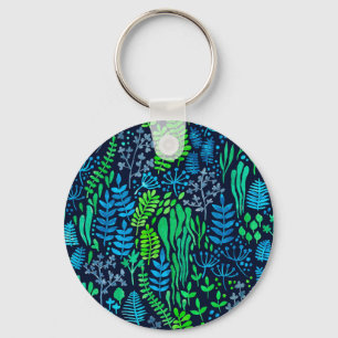 Watercolor floral doodles dark background key ring