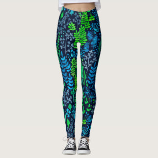 Watercolor floral doodles dark background leggings