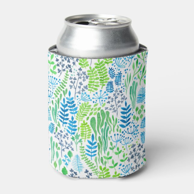 Watercolor floral doodles white can cooler (Can Front)
