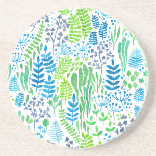 Watercolor floral doodles white coaster