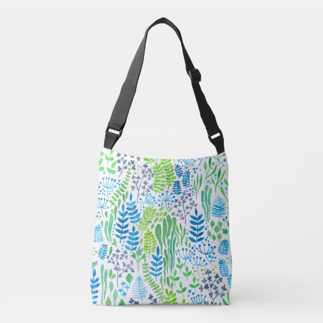 Watercolor floral doodles white crossbody bag (Front)