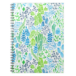 Watercolor floral doodles white notebook