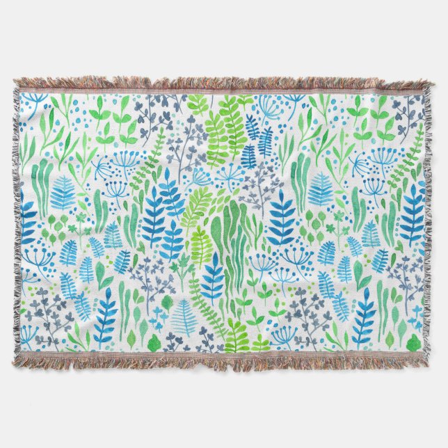 Watercolor floral doodles white throw blanket (Front)