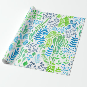 Watercolor floral doodles white wrapping paper