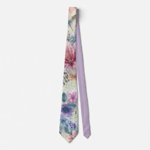 Watercolor Floral Dragonfly Pattern Tie