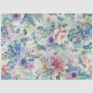 Watercolor Floral Dragonfly Pattern Tissue Paper