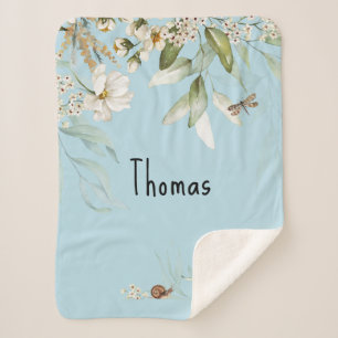 Watercolor Floral Drop, Baby Boy Stroller Sherpa Blanket