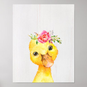 Watercolor Floral Duck Farmhouse Style Art Poster